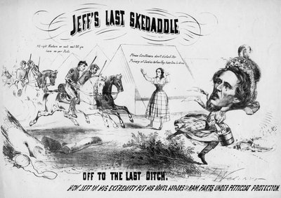 En haut : La dernière fuite de Jeff, En bas : Vers le dernier fossé : comment Jeff dans son extrémité a mis ses affaires navales et ses remparts sous protection jupon, vers 1865 - T. Welcker